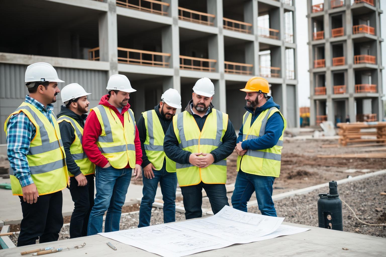 Gridstone Projects site team reviewing construction drawings
